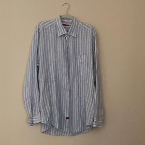 Pal Zileri 100% Linen Made in Italy Men's Button Front Shirt Size 44 retail $330